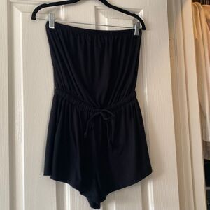 Black strapless romper with tie waist